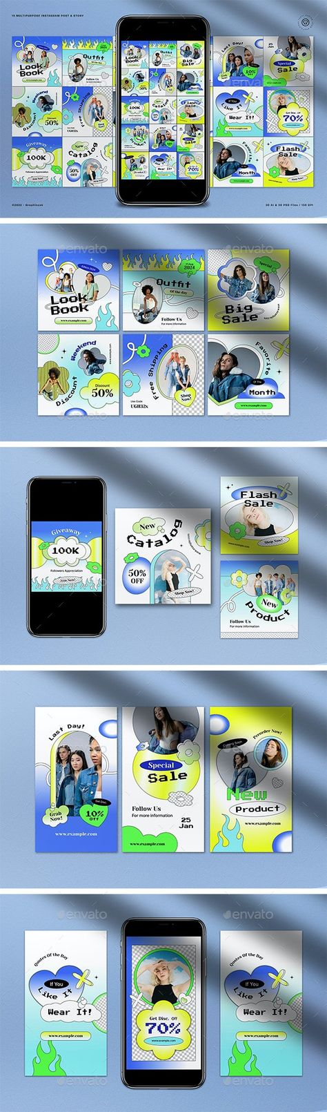 Y2k Ppt Template, Blue Social Media Design, Y2k Social Media Design, Aesthetic Social Media Post, Y2k Design Ideas, Y2k Social Media, Y2k Instagram Feed, Y2k Design Aesthetic, Blue Fashion Aesthetic