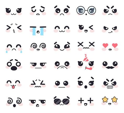 Set of kawaii cute faces, angry and cry,... | Premium Vector #Freepik #vector #kawaii-face #cute-face #cute-emoji #anime-face Guilty Face Drawing, Kawaii Faces Drawing, Cute Face Drawing Kawaii, Kawaii Faces Facial Expressions, Chibi Crying Face, Kawaii Emotions, Cute Angry Face, Kawaii Expressions, Set Emoji