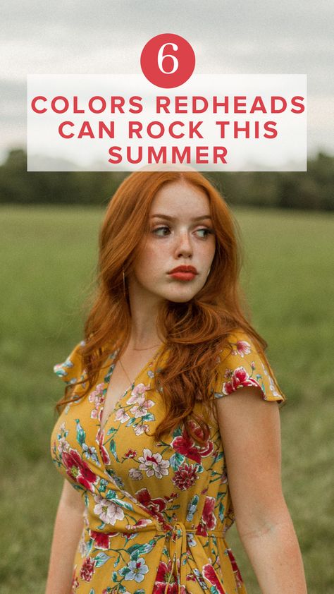 Colors Redheads Should Wear, Dress Colors For Redheads, Outfits For Redheads Summer, Colors For Red Heads To Wear, Best Colors For Red Heads To Wear, Fair Skin Summer Outfit, Auburn Hair Outfits Color Combos, Colors To Wear With Red Hair, Bright Spring Red Hair