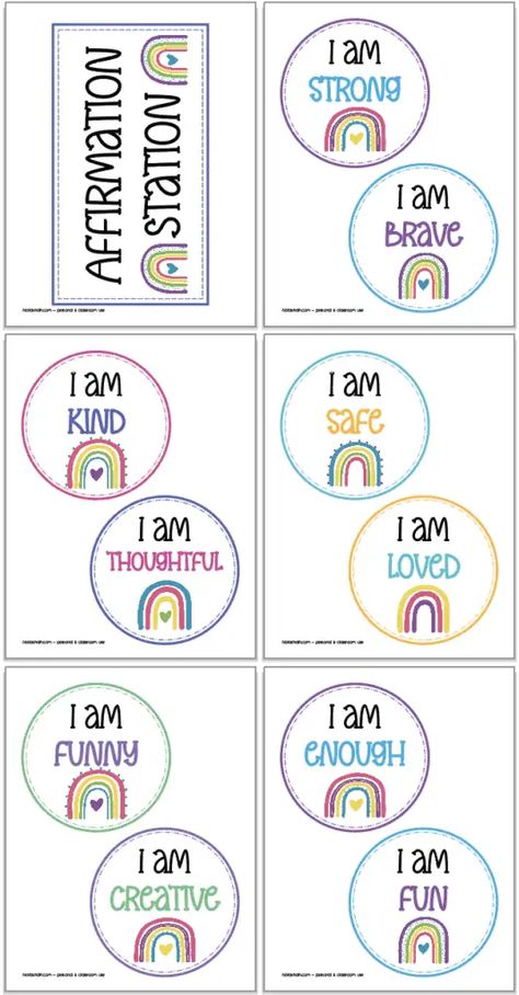 Pre K Affirmations, Prek Affirmations, Affirmation Corner Classroom, Affirmations Preschool, Affirmation Corner, Affirmations For Kindergarten, Classroom Self Care Station, Reading Corner Free Printables, Threes Classroom Ideas