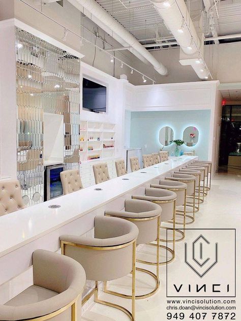 Luxe Nail Salon, Unique Salon Design, Upscale Nail Salon, Nail Beauty Salon Design, Neutral Nail Salon Decor, Luxury Nail Salon Interior Design, Nail Salon Design Interior, Nail Shop Design, Nails Salon Design Ideas