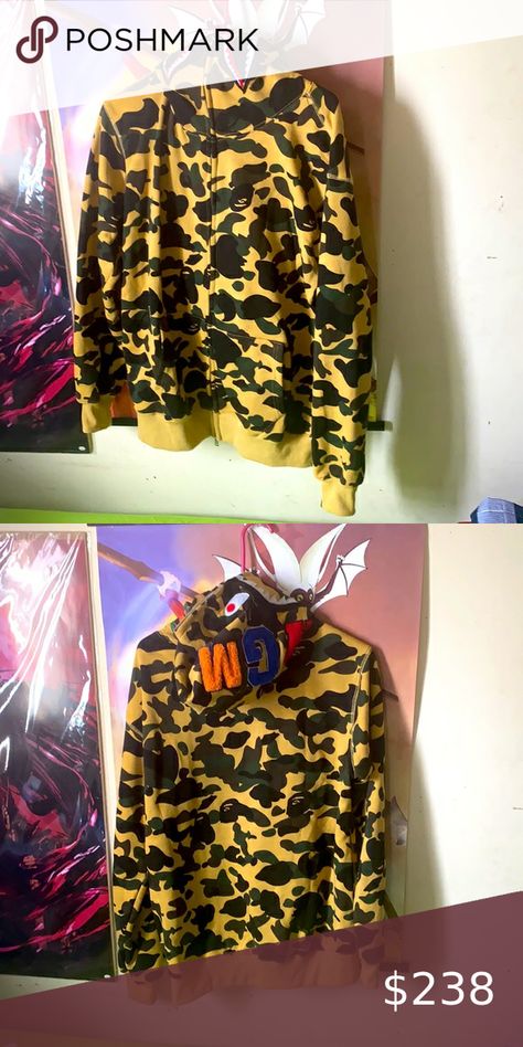 BAPE 1st Camo Shark Full Zip Hoodie Yellow Hoodie Yellow, Yellow Hoodie, Full Zip Hoodie, Zip Hoodie, Camo, Outfit Inspo, Plus Fashion, Yellow, Fashion Trends