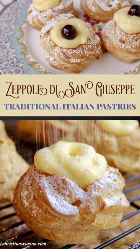 Zeppole Recipe, Filled Pastries, Italian Desserts Traditional, Cream Puff Recipe, Italian Cookie Recipes, Italian Cream, Italian Recipes Dessert, Italian Pastries, Italian Recipes Authentic