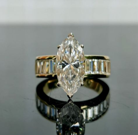 Vintage Marquise Cut Moissanite Ring Channel Set Band Wedding Ring Handmade VVS1 Baguette Wedding Band With Marquise Ring, Split Shank Marquise Engagement Ring, Marquise Art Deco Ring, Marquise Wedding Stack, Thick Band Wedding Rings, Marquise Wedding Band Set, Vintage Wedding Rings 1920s, Channel Set Engagement Ring, Wedding Ring Yellow Gold