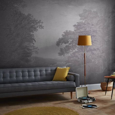 Masculine Mural, Mural Wallpaper Dark, Living Room Forest Wallpaper, Dark Forest Mural Wallpaper, Grey Mural Wallpaper, Dark Forest Print Wallpaper, Bathroom Wall Mural, Tree Wall Murals, Graham & Brown