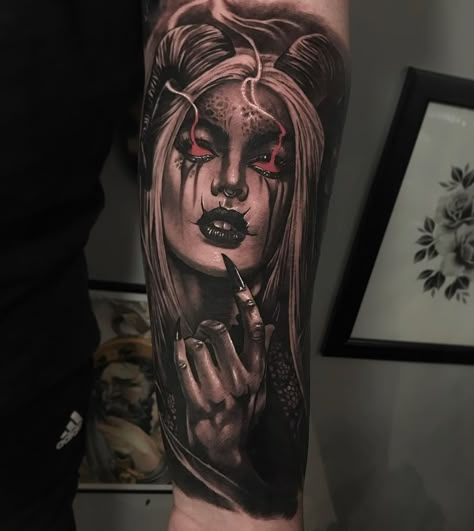 Gotik Tattoo, Horror Sleeve, Chicano Tattoos Sleeve, Skull Girl Tattoo, Castle Tattoo, Dark Tattoos, Surreal Tattoo, Girl Face Tattoo, Realistic Tattoo Sleeve