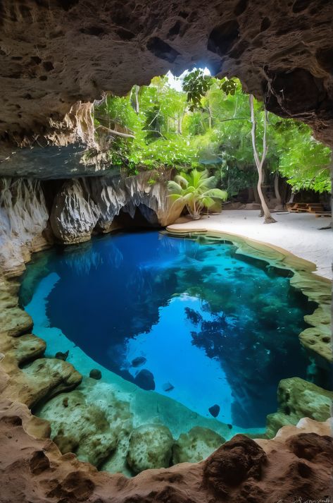 Witness the magic of Bonito's Blue Lake Grotto at dawn. Limestone-filtered waters create a symphony of blues against a white sand canvas. Underwater springs enhance the surreal clarity, inviting exploration and photography. #BlueLakeGrotto #Bonito #Brazil Grotto Aesthetic, Bonito Brazil, Grotto Pool, The Grotto, Brazil Travel, Blue Lake, Breathtaking Beauty, Travel Nature, Underwater Photography