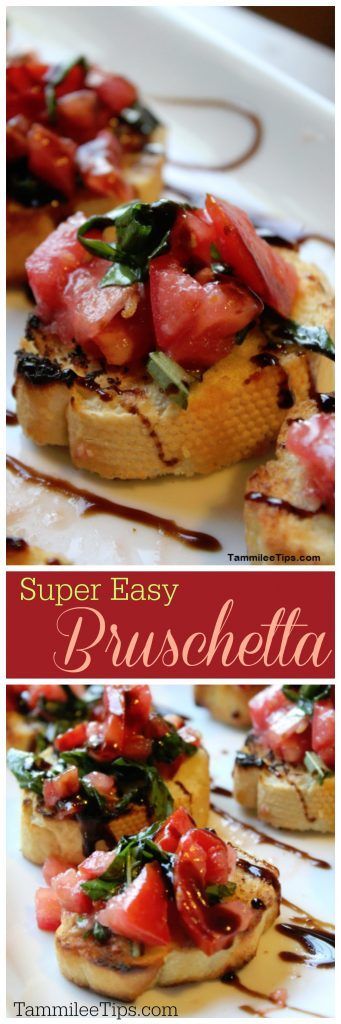 Super Easy Bruschetta Recipe! This is the best appetizer! So simple to make and great for a crowd! You can't go wrong with this tomato, balsamic vinegar glaze appetizer! Hello yum! Great for super bowl parties, football parties, birthdays, weddings, or an Fancy But Easy Appetizers, Bruschetta Bread Recipe, Bruchetta Appetizers, Balsamic Vinegar Glaze, Bruschetta Recept, Bruschetta Bites, Tomato Balsamic, Bday Picnic, Catering Recipes