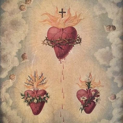 Sacred Heart Illustration Vintage, Sacred Heart Sketch, Sacred Heart Art Painting, Mexican Sacred Heart Art, Roman Catholic Aesthetic, Heart Art Painting, Cherub Art, Sacred Heart Art, Religious Iconography