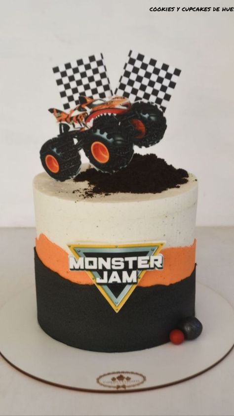 Monster Jam Bday Party, Monster Truck Party Cake, Easy Monster Truck Cake, El Toro Loco Cake, Toro Loco Cake, Hot Wheels Monster Truck Cake, Toro Loco Birthday Party, Pastel Monster Truck, Monster Jam Cakes For Boys