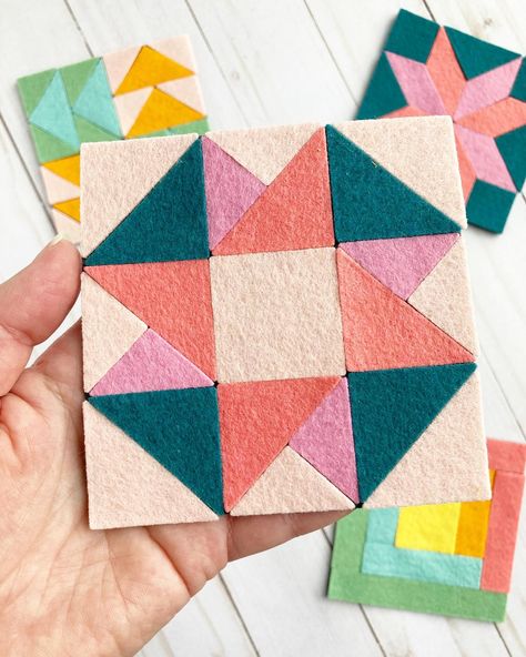 Felt Squares Projects, Hand Pieced Quilt Blocks, Quilting Squares Ideas, 4x4 Quilt Blocks, Small Quilt Blocks, Recycled Quilts Ideas, Small Patchwork Projects, Quilted Gifts To Make Ideas, Quilt Block Sweatshirt Diy