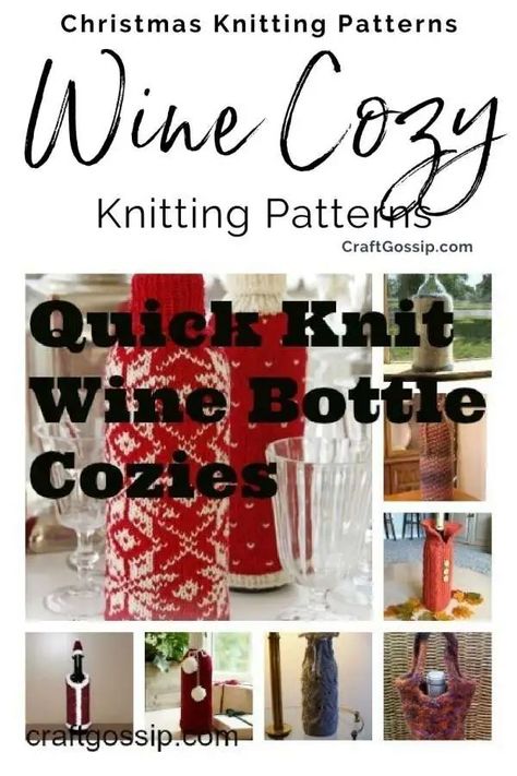 Quick Knits: Bottle Cozy Patterns – Knitting Wine Cozy, Flower Making Tutorial, Quick Knitting Projects, Bottle Cozy, Crochet Holiday, Bottle Cozies, Cozy Pattern, Bottle Covers, Christmas Stockings Diy