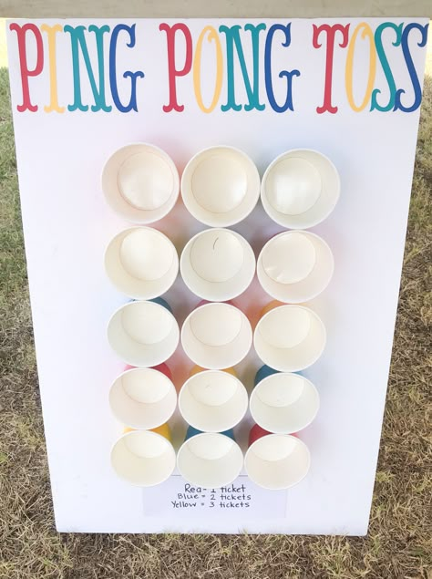 Ping Pong Toss Carnival Game, At Home Carnival Games, Diy Fair Games, Carnival Decorations Diy, Ping Pong Toss, Carnival Games For School, Diy Carnival Costume, Toss Game Diy, Ball Toss Game