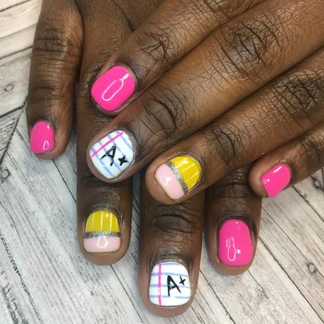 Back To School Nails Dip Short, Back To School Kid Nails, Cute Simple Back To School Nails Designs, Teacher Nails Short, Back To School Nails For Little Kids, Nails For Teachers Back To School, Nail Ideas For Very Short Nails, Cute Back To School Nails For Kids, Back To School Kids Nails