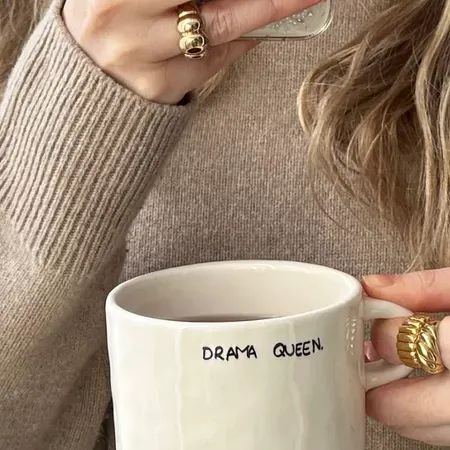 The mug says it all 🤨 Anna + Nina ceramic mug | Drama queen mug | Arket camel jumper | Bow phone case | Mejuri jewellery rings | Valentine’s gift ideas #LTKhome #LTKGiftGuide #LTKover40 Work From Home Outfit Ideas, Mejuri Jewelry, Bow Phone Case, Anna Nina, Work From Home Outfit, Selfie Inspo, Stay Productive, Jewellery Rings, Drama Queen