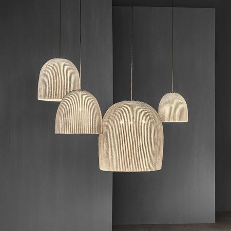 Onn Suspension - a-emotional light | Dome Shade Suspension Lights - USA & Canada Arturo Alvarez Lighting, Lighting Showroom, Suspension Light, Corrugated Cardboard, Stainless Steel Mesh, Black Stains, Steel Mesh, Sea World, Paper Lanterns