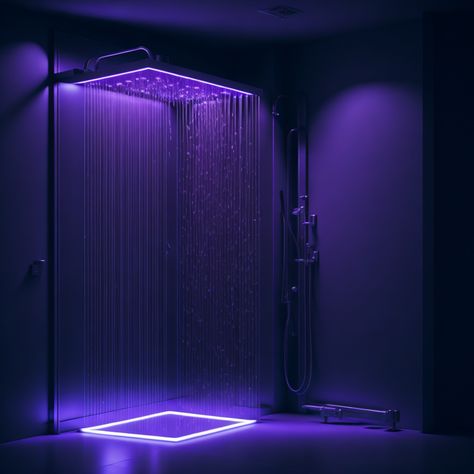 Purple House Interior Ideas, Magic Places Fantasy Dreams, Purple Bathroom, Japanese Apartment, Minimalist Showers, Restroom Design, Dream Shower, Led House, Purple Bathrooms