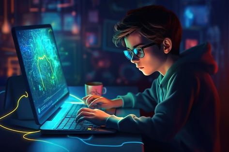 Photo a focused boy sitting at a desk en... | Premium Photo #Freepik #photo #computer-programming #programing #programming #coding Typing Computer, Computer Photos, Mad Images, Coding Images, Computer Images, Fb Profile Photo, Senior Photos Boys, Coding Class, Computer Photo