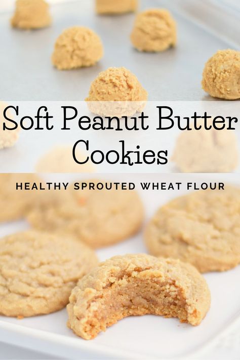 Wheat Flour Cookies, Healthy Cookies Recipes, Spelt Flour Recipes, Whole Wheat Cookies, Sprouted Wheat, Healthy Peanut Butter Cookies, Fresh Milled Flour, Soft Peanut Butter Cookies, No Flour Cookies