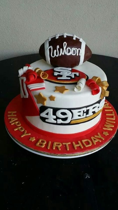 Birthday Cake 18th Boy, San Francisco 49ers Cake, 49ers Birthday Party, 49ers Cake, Football Party Ideas, Prune Cake, Sport Cakes, Football Cake, Football Theme