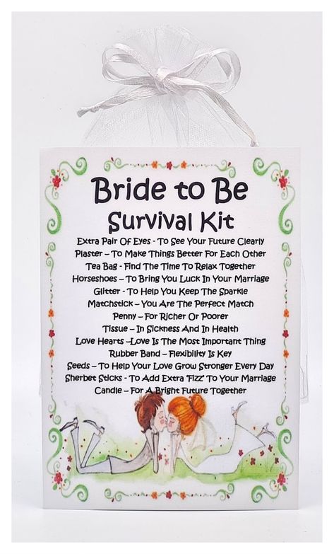 Bride to Be Survival Kit Unique Fun Novelty Wedding Gift & Keepsake for a Bride to Be Hen Night Gift Bridal Shower Personalised Gift - Etsy Bride To Be Survival Kit Funny, Bride Gift Bag Ideas, Bridal Survival Kit For Bride, Bridal Shower Messages To Bride, Bridal Shower Gifts For Bride Unique, Fun Bridal Shower Gifts, Bridal Shower Gift Ideas For The Bride, Honeymoon Kit, Marriage Survival Kit