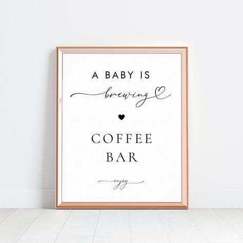 Iced Coffee Bar Baby Shower Ideas, Coffee Baby Shower Decorations, Baby Is Brewing Baby Shower Ideas, Baby Shower Coffee Theme, Coffee Bar For Party, Baby Is Brewing Shower Ideas Coffee, Baby Shower Coffee Bar, Baby Shower Sign Ideas, A Baby Is Brewing Coffee