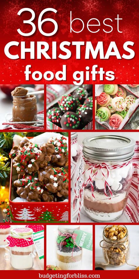 Looking for easy homemade gift ideas to give to friends and family this year? Find 36 Christmas food gifts that are the perfect way to spread some holiday cheer. You will find food gifts in a jar, as well as recipes for homemade truffles, cookies, and fudge that you can package in a Christmas tin for a fun and inexpensive gift idea. These DIY homemade Christmas gifts are also perfect for giving to co-workers and neighbors. Creative Cheap Christmas Gifts, Homemade Christmas Gifts Neighbors, Easy Baking Gifts For Christmas, Holiday Sweets For Gifts, How To Package Food Gifts, Christmas Tin Treats Gift Ideas, Easy Homemade Food Gifts For Christmas, Christmas Treats In A Jar, Trail Mix Christmas Gift In A Jar