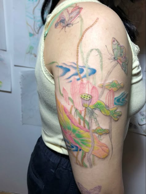 Colorful Sleeve Tattoos For Women, Colorful Tattoos For Women, Colored Tattoos, Colour Tattoo, Colorful Tattoos, Funky Tattoos, Party Tattoos, Fairy Tattoo Designs, Sick Tattoo