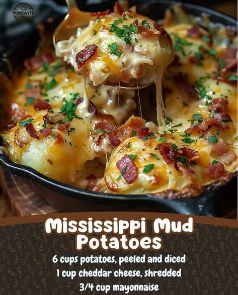 Grandma's Old Time Canning Recipes | 🥔🧀 Mississippi Mud Potatoes 🥓🧅 | Facebook Mississippi Mud Potatoes, Grandma's Recipes, Mississippi Mud, Grandmas Recipes, Potato Side Dishes, Potato Dishes, Ultimate Comfort Food, Crockpot Recipes Easy, Recipes For Beginners