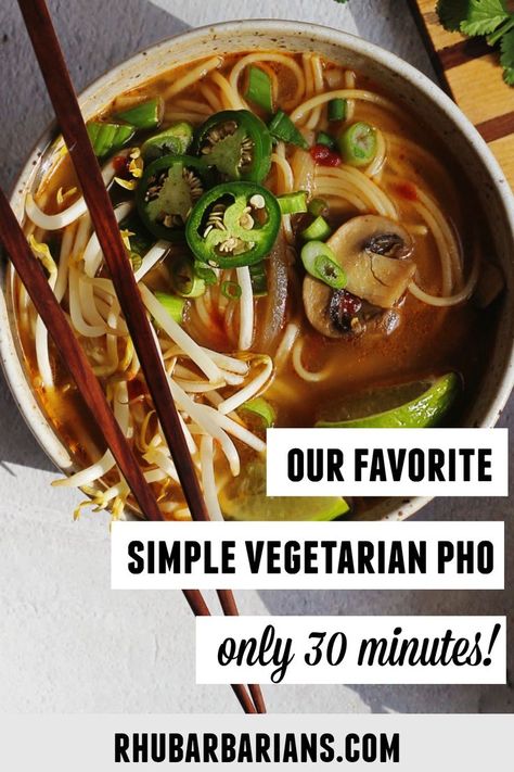 Pho Soup Recipe Vegetarian, Vegan Pho Soup, Vegetarian One Pot Meals, Spring Recipes Vegetarian, Vegan Pho Recipe, Pho Soup Recipe, Vietnamese Noodle Soup, Vegetarian Pho, Vegan Pho