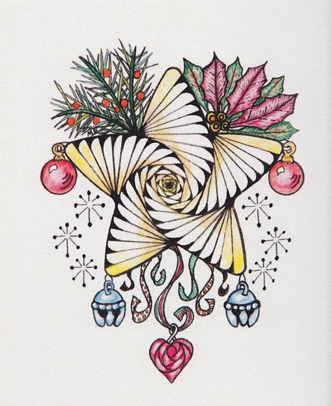 The NEW Ramblings of a Creative Mind: Happy Holidays and Wishes to All; A Zentangle Christmas card Modele Zentangle, Zantangle Art, Zentangle Artwork, Tangle Doodle, Zentangle Designs, Christmas Doodles, Tangle Art, Tangle Patterns, Zentangle Drawings