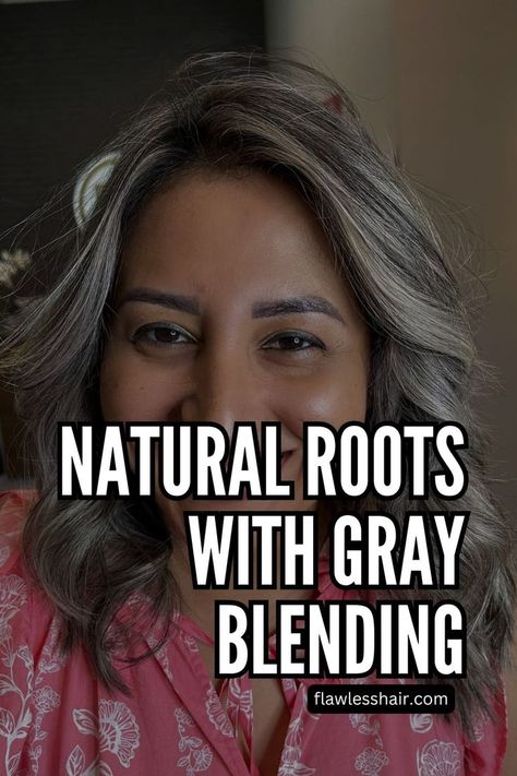 Natural Roots With Gray Blending Curly Grey Hair, Curly Silver Hair, Gray Roots, Gray Blending, Grey Curly Hair, Grey Roots, Root Touch Up, Transition To Gray Hair, Going Gray