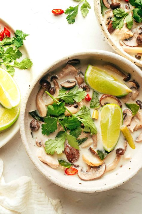 Tom Kha Gai (Thai Coconut Chicken Soup) - Gimme Some Oven Tom Gai Kha Soup, Meals Under 200 Calories, Tom Kha Gai Soup, Tom Kha Soup, Coconut Chicken Soup, Thai Coconut Chicken Soup, Easy Thai Recipes, 2024 Meals, Thai Coconut Chicken