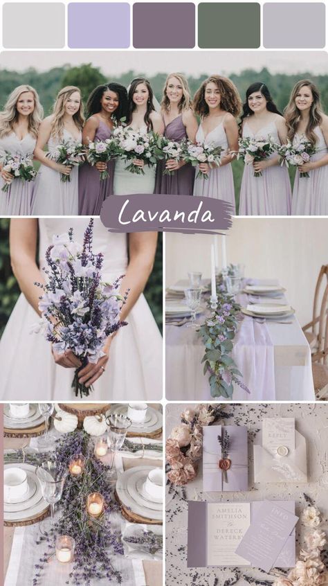 Wedding Color Schemes Purple, Lilac Wedding Themes, Lavender Wedding Colors, Lavender Wedding Theme, Wedding Theme Color Schemes, Purple Quince, Wedding Color Scheme, Gold Quince, Wedding Color Pallet