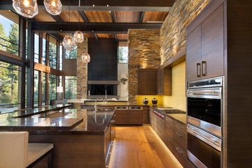 Lake Tahoe Home Automation in Martis Camp contemporary-kitchen Contemporary Kitchen Interior, Mountain Modern Home, Contemporary Style Kitchen, Fresh Kitchen, Contemporary Kitchen Design, Kitchen Inspiration Design, Contemporary Kitchen, Large Windows, Lake Tahoe