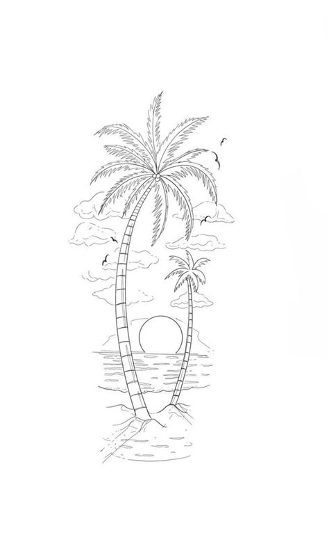 Palm Tree Tattoo Men Arm, Beach Tattoo Drawing, Palm Tree Tattoo Stencil, Palm Tree Tattoo Design, Palm Tree Stencil, Strand Tattoo, Tattoo Stencil Designs, Chest Tattoo Stencils, Hexagon Tattoo