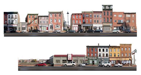 street elevations | 300 Block of Broad Street (Even Numbered Side) Street Elevation Urban Design, Street Elevation Architecture, Buildings Elevation, Drawing Of City, Site Elevation, Street Elevation, Street Collage, Urban City Street, Street Landscape