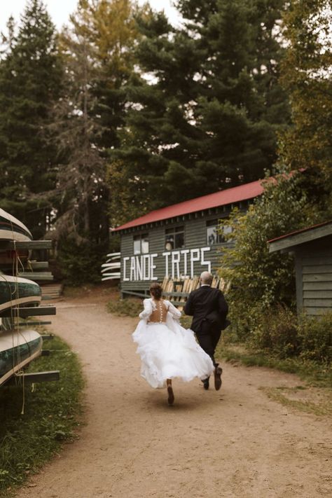 linyage custom bridal separates at a summer camp wedding | Algonquin, Canada Camping Wedding Dress, Canoe Wedding, Outdoor Bride, Summer Camp Wedding, Algonquin Park, Elopement Wedding Dresses, Parks Canada, Bridal Separates, Camp Wedding