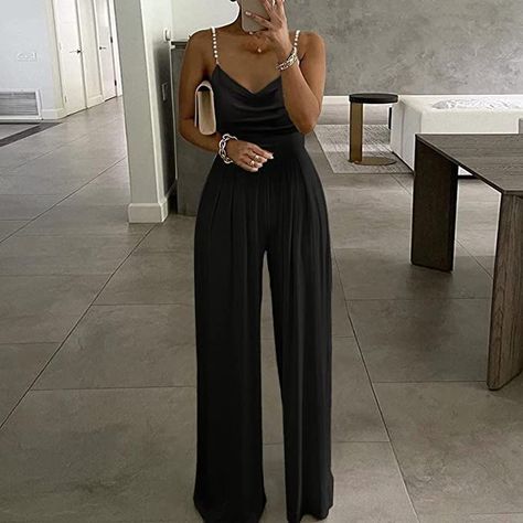 Affordable Amazon Finds. Black Jumpsuit Casual Elegant Style, Party Rompers, Wide Leg Romper, Loose Jumpsuit, Printed Tunic Tops, Printed Sleeveless Top, Casual Jumpsuit, Casual Chic Style, Sleeveless Jumpsuits