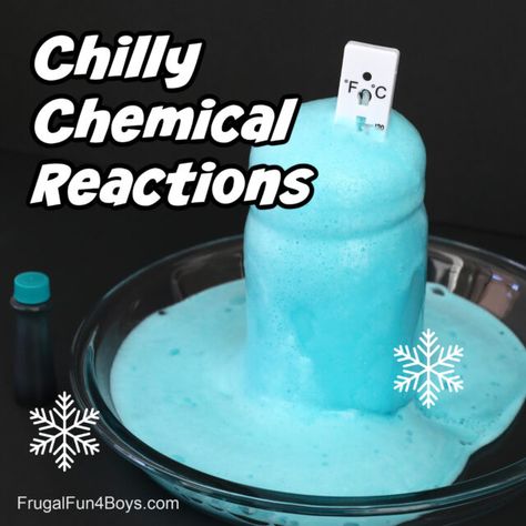 Chilly Chemical Reactions! {Endothermic Reactions} - Frugal Fun For Boys and Girls Fall Stem Activities, Winter Stem Activities, Exothermic Reaction, Baking Soda And Vinegar, Winter Science, Winter Activities Preschool, Baking Soda Vinegar, Chemistry Experiments, Easy Science Experiments