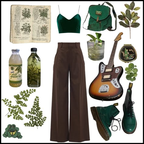 Green Based Outfits, Green 70s Outfit, Green Acedamia Outfits, Nature Inspired Outfits, Green Academia Outfit, Green Fashion Aesthetic, Green Fall Outfit, Green Wardrobe, Outfit Ideaa