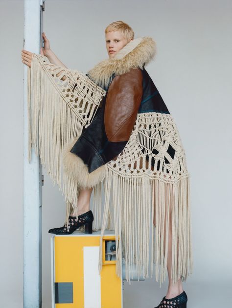 tumble town: saskia de brauw by harley weir for uk vogue november 2015 | visual optimism; fashion editorials, shows, campaigns & more! Saskia De Brauw, Macrame Clothes, Harley Weir, Vogue British, Art Partner, Macrame Dress, Vogue Uk, Modern Macrame, Knitwear Fashion