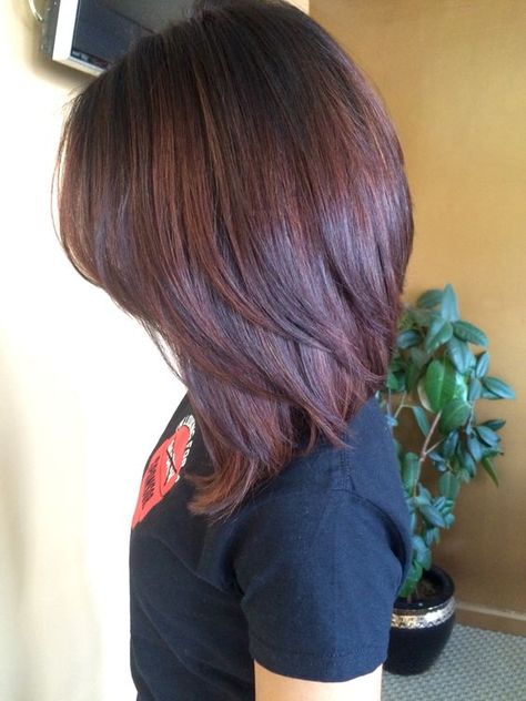 Dark root color melted into a red brown | hair colors | Pinterest ... Hi Lo Haircut Women, Long Bob Hairstyles For Thick Hair Bangs, Reverse Lob Haircut, Long Layered Bob Hairstyles Mid Length Face Framing, Low Maintance Haircut, Haircuts For Wavy Thick Hair, Pretty Haircut, Bob Lung, Bob Hair Color