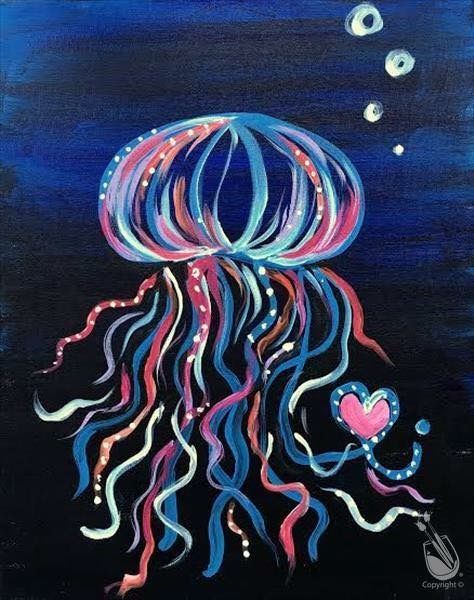 Meduusa vahaliitu piirros taide Paint Night Ideas, Jellyfish Painting, Painting With A Twist, Paint Party Ideas, Jellyfish Art, Sip And Paint, Paint Nite, Simple Canvas Paintings, Cute Canvas Paintings