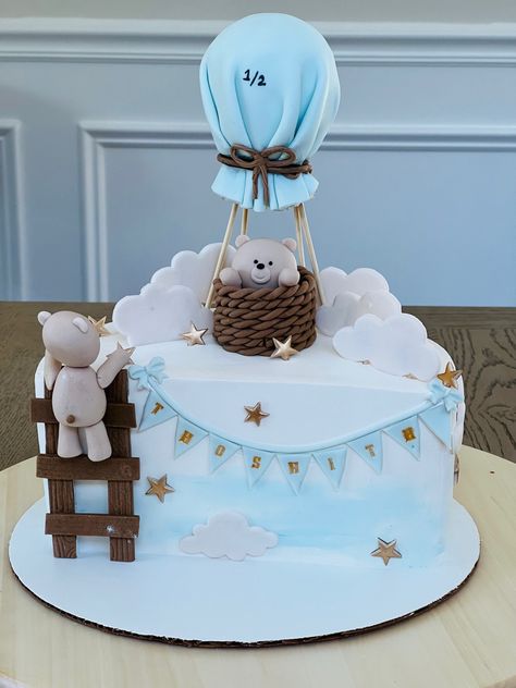 Cake For 6 Months Baby Boy, 6 Month Baby Cake Half Birthday Boy, Boys Theme Cake, Cake Bear Baby Boy, 6 Month Birthday Cake Boy Baby, One Month Baby Cake Ideas, Half Cake Birthday 6 Months Boy, Half Way To One Cake Boy, 1/2 Birthday Cake 6 Months Boy