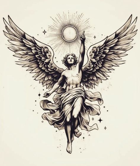 Protective Angel Tattoo, Arkangel Micheal Tattoo, Angel Neck Tattoo For Men, Arcangel Michael Tattoo, Guardian Angel Warrior Tattoo, Archangel Gabriel Tattoo, Male Angel Tattoo, Crossroads Tattoo, Michael Archangel Tattoo