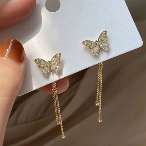 Korean Earrings, Sweet Earrings, Wedding Earrings Drop, Long Tassel Earrings, Butterfly Earrings Stud, Wedding Party Jewelry, Tassel Drop Earrings, Studs Earrings, Trendy Earrings