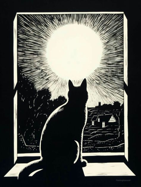 Black Cat Linocut, Cat Lino Print, Cat Linocut, Doodle Anime, Linocut Artists, Anime Portrait, Cats Black, Linoleum Print, Lino Art