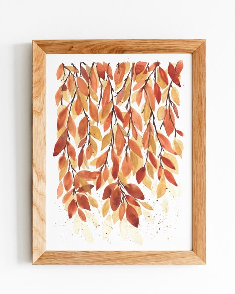 Fall Acrylic Art Ideas, Abstract Fall Leaves Painting, Small Framed Art On Wall, Fall Wall Paintings, Simple Autumn Painting Ideas, Simple Autumn Watercolor Paintings, Cute Autumn Paintings, Fall Decor Wall Art, Fall Watercolor Cards Ideas