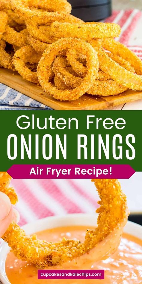 Onion Rings In Air Fryer, Healthy Onion Rings, Air Fryer Recipes Onion Rings, Onion Rings Air Fryer, Gluten Free Onion Rings, Air Fryer Onion Rings, Homemade Onion Rings, Gluten Free Panko, Gluten Free Milk